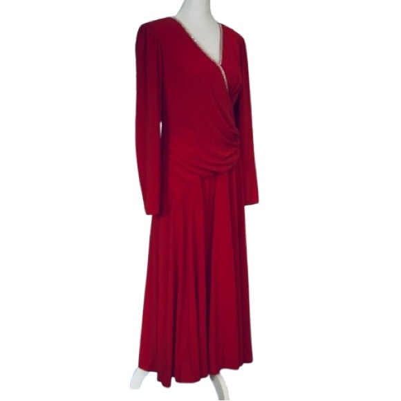 Vintage Miss Elliette Red Dress Gown Chiffon Rhinestone Gown Size 10 Medium - Picture 8 of 16